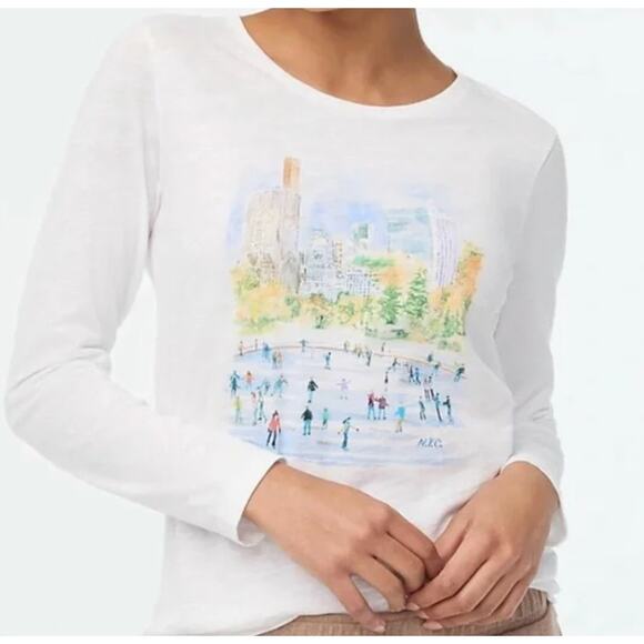 J. Crew Collector NYC Winter Ice Rink Long Sleeve T-Shirt White Size Small - Picture 1 of 7